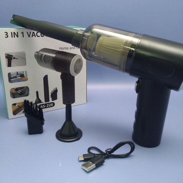 Портативный вакуумный пылесос с тремя насадками Vacuum Cleanmer / Беспроводной универсальный пылесос 